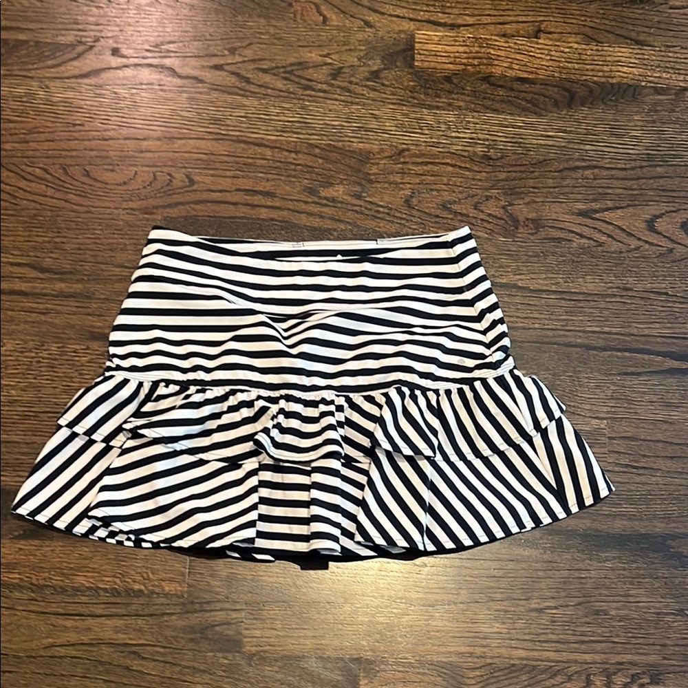 kate spade Black and White Striped Ruffle Hem Skirt